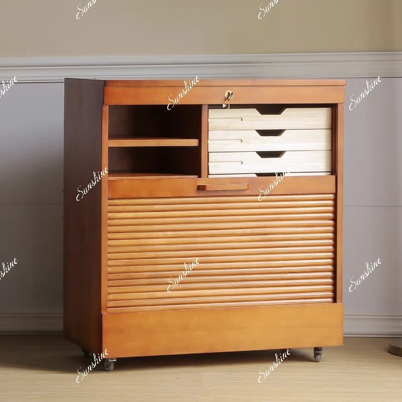 Vintage locker boxwood medieval cabinet mobile rolling shutter door sundries cabinet file cabinet