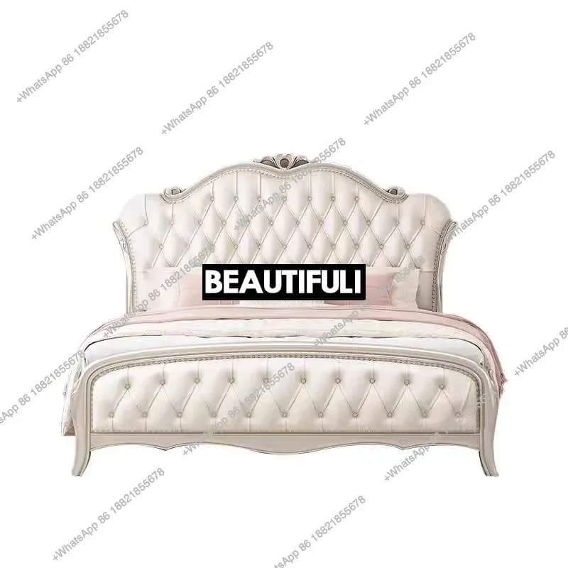 American light luxury master bedroom solid wood bed modern simple double bed soft bag