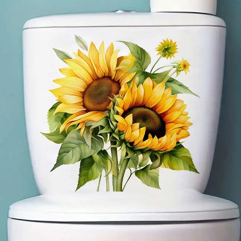 Watercolor Sunflower Floral Wall Sticker Bathroom Toilet Decor Living Room Cabinet Refrigerator Home Decoration Decals M1541