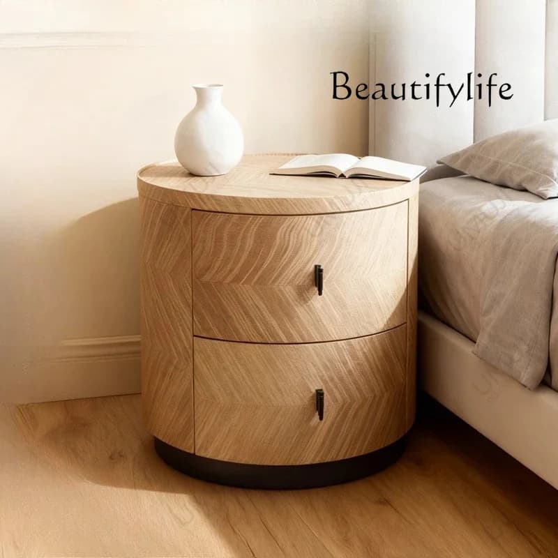 BJ Modern Bedside Table Nordic Bedroom Solid Wood Storage Cabinet Round Designer Bedside Table Minimalist