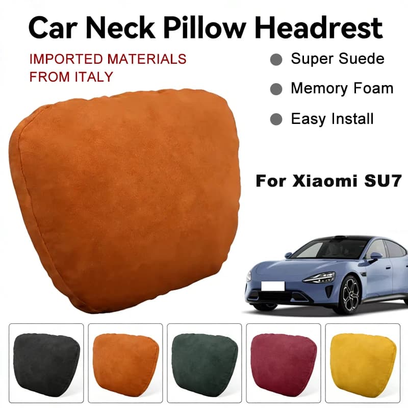Italy Suede Car Neck Rest Pillow For Xiaomi SU7 Seat Head Neck Support Cushion Auto Interior Accessories
