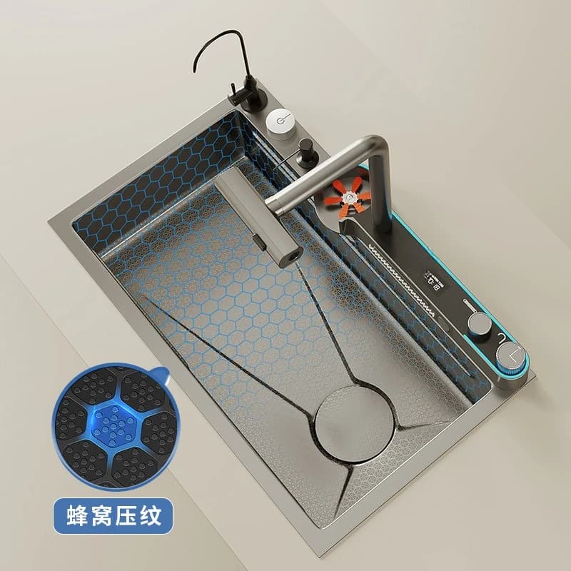 Pull-out faucet Honeycomb aluminum sink Single sink Vegetable basin Dishbasin Wash basin Stainless steel large single gun ash