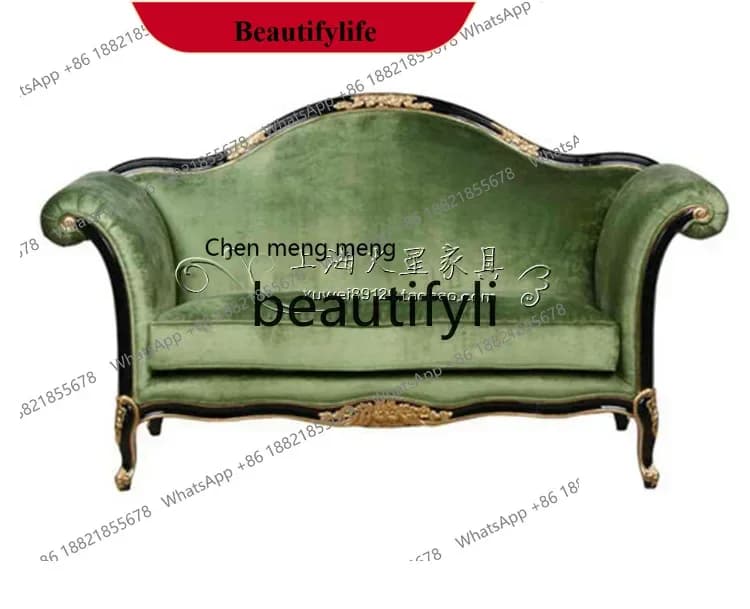 D178  American rural solid wood retro carved double three-person sofa European neoclassical sofa chair