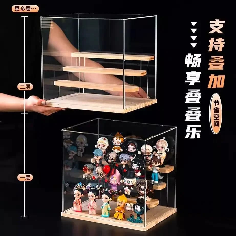 Acrylic Staircase Display Stand, Thickened Wooden Panel, Handmade Toy And Cosmetics Storage Box, Exhibition Stand Storage Rack