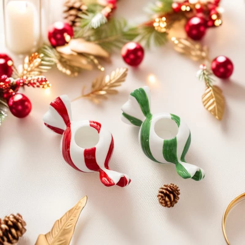 Candle Holder Fashion Tealight Holder Ceramic Xmas Decoration Striped Striped Candy Decor For Desktop Table Centerpiece Dinner