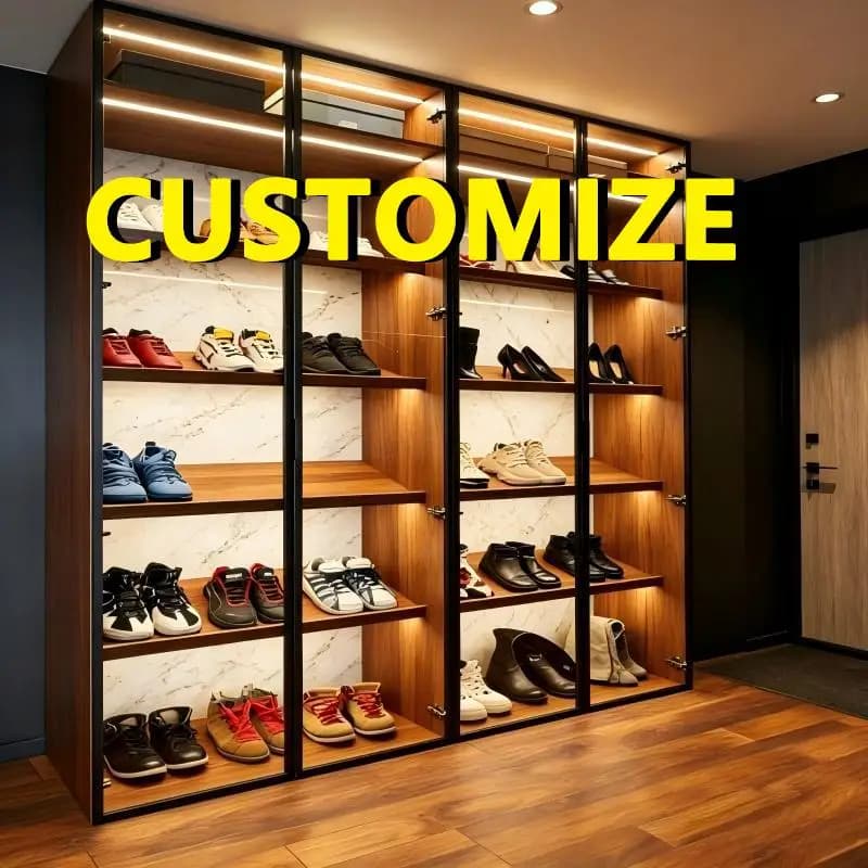 Custom Size Glass Display Cabinet LED Light Large Capacity Storage Showcase Aluminum Frame Adjustable Layer Dust Modern Home