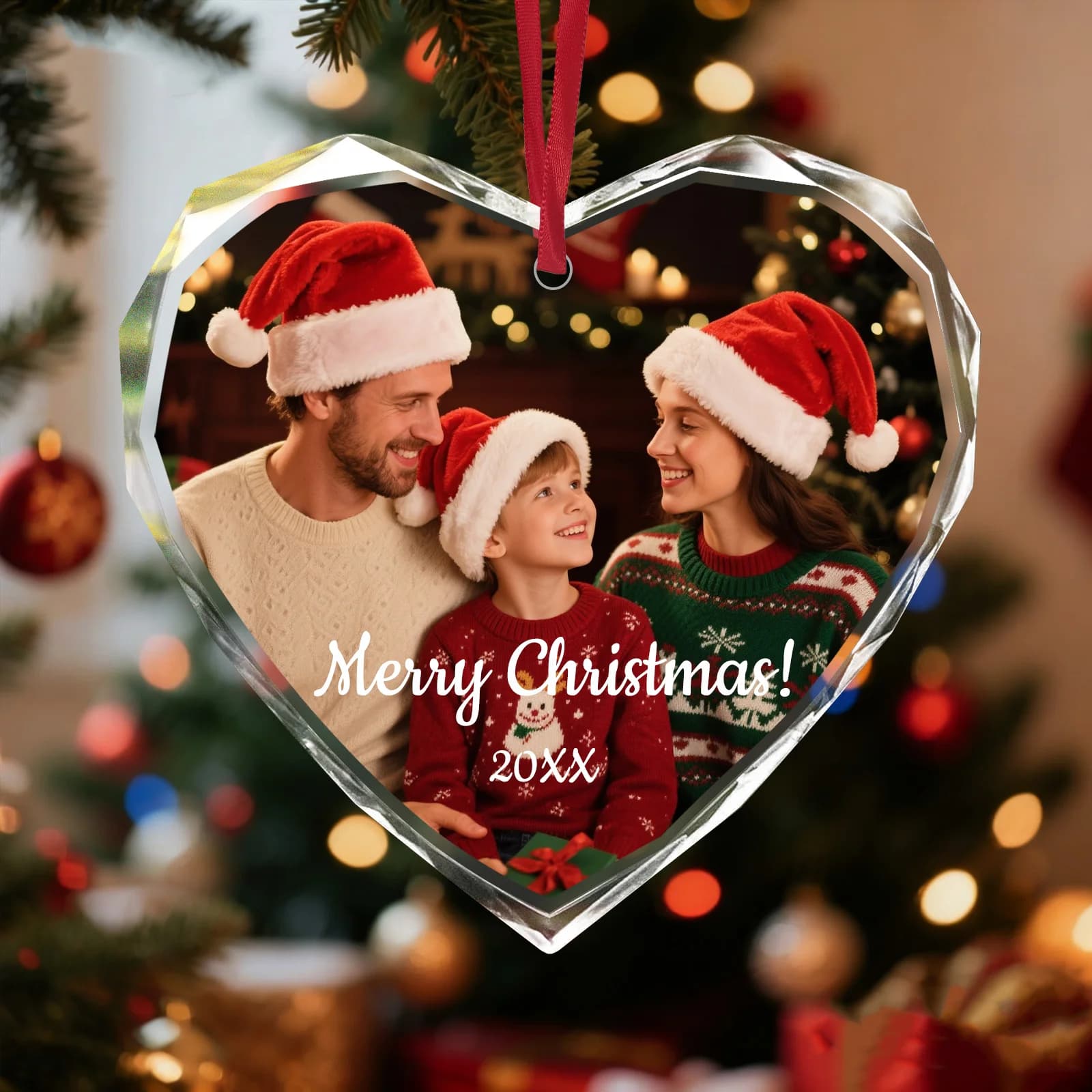Personalised Crystal Christmas Ornament with Photo, Custom Gift for Family Couples Pets, Unique Christmas Party Decorations