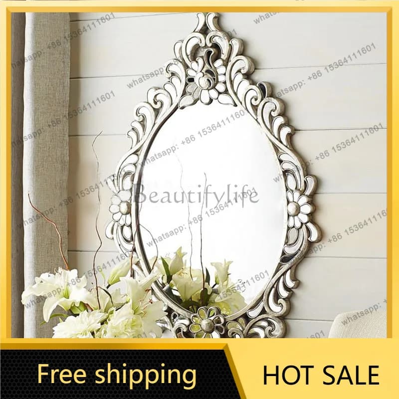 LS decorative beauty salon makeup mirror bathroom wall hanging light luxury carved bathroom makeup mirror