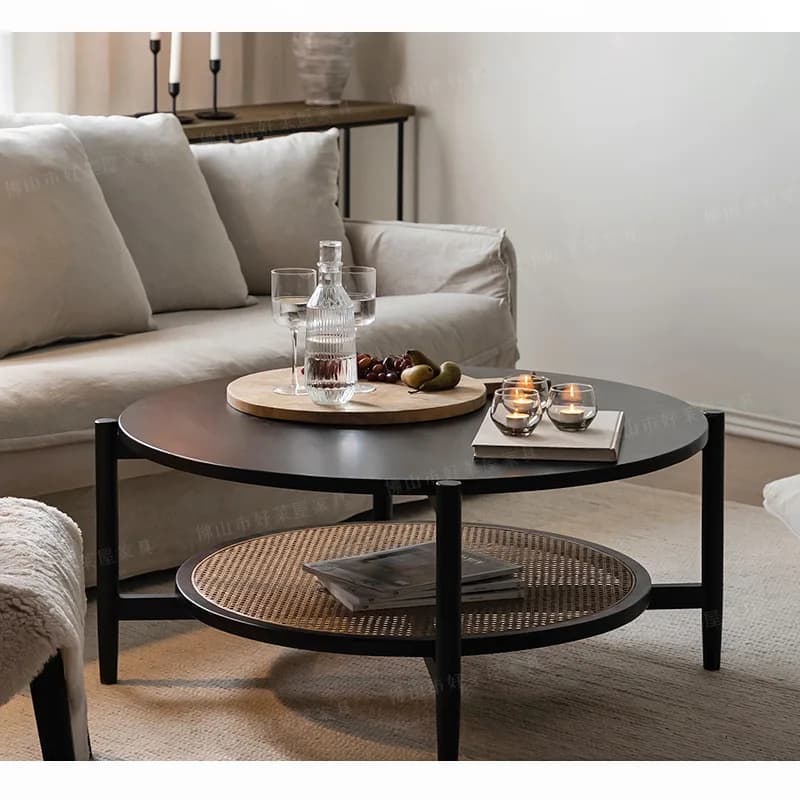 DSA coffee table solid wood double-layer round table rattan bed and breakfast side table home furniture