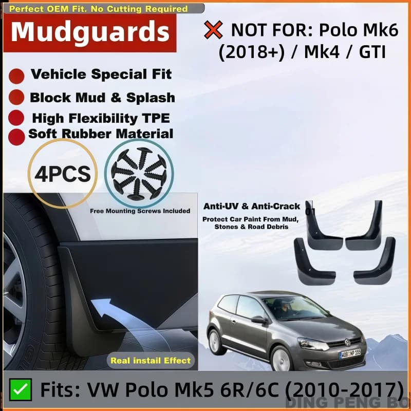 for Volkswagen VW Polo Mk5 2010 2011 2012 2013 2014 2015 2016 2017 6R 6C 61 Mud Flaps Splash Guards Flap Mudguards Fender Parts