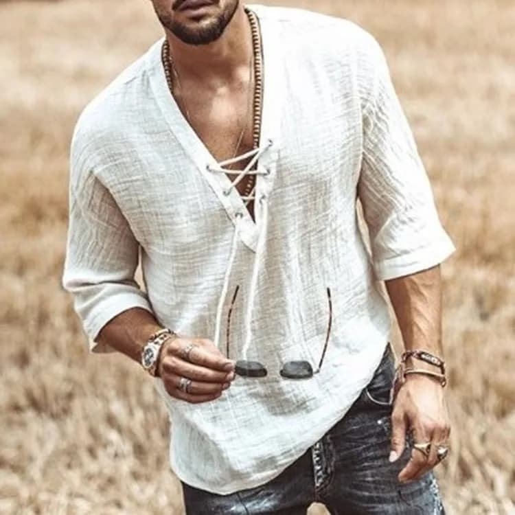 2025 Spring Summer Breathable Thin T-shirts Mens Casual Solid Color Long Sleeve Pullover Tops Men Leisure Loose V Neck T Shirt