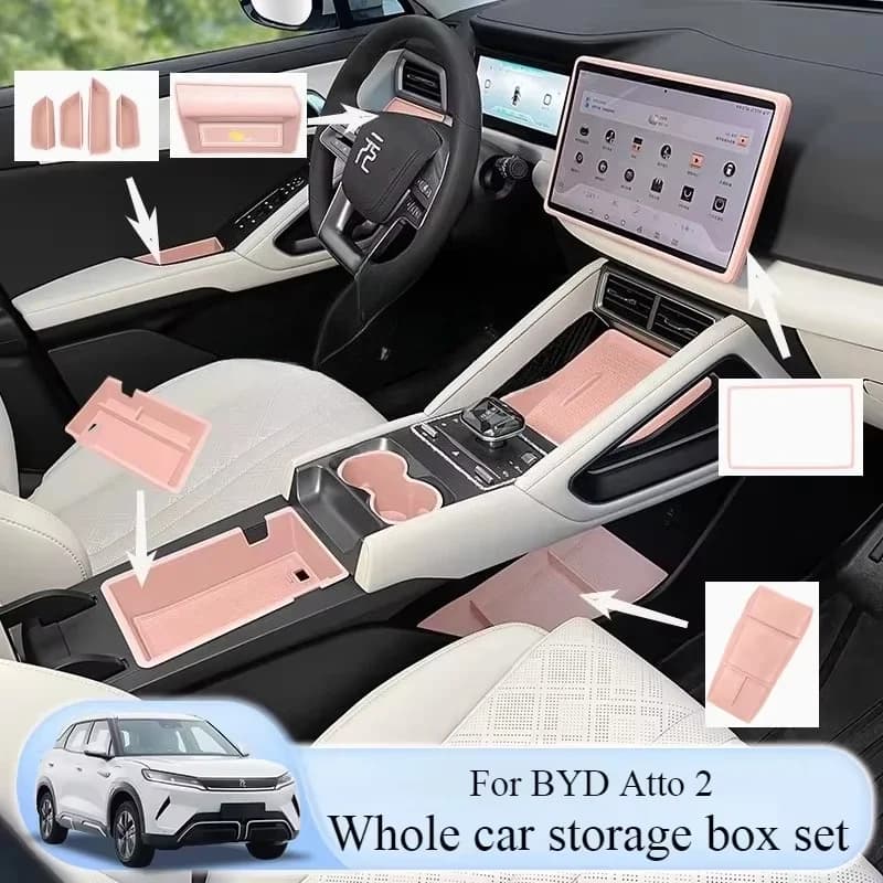 For BYD ATTO 2 Central Control Wireless Charging Coaster Navigation Protection Strip Door Handle Storage Box Set Accessories