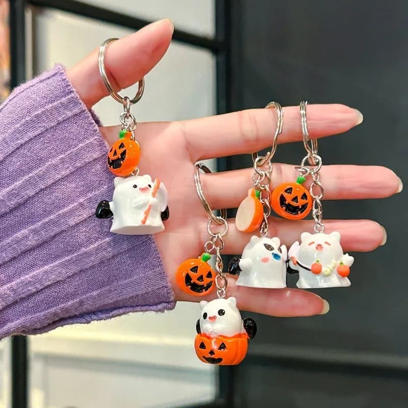 Cute Halloween Ghost Keychain Random Style Cartoon Pumpkin Ghost Key Ring Kawaii Spooky Backpack Pendant Halloween Party Gift