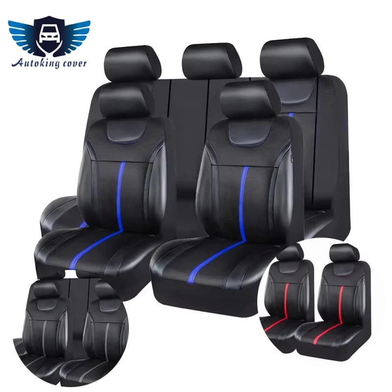 AUTOKING PU Leather And Mesh Cloth Universal Car Seat Cover Set Car Accessories Unisex Fit Most CAR SUV Van Truck Seat Cushion
