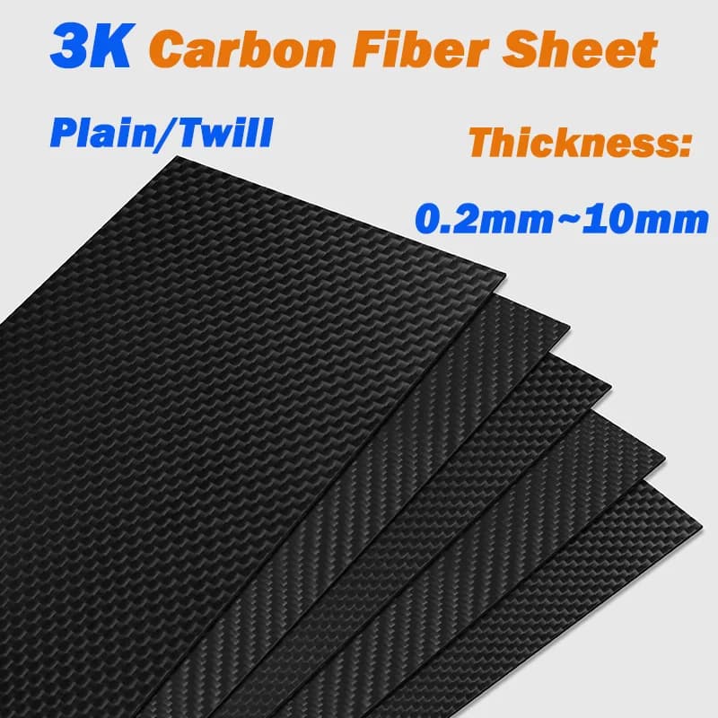1Pcs 3K Carbon Fiber Sheet Thickness 0.2/0.4/0.5/0.6/0.8/1/1.5/2/2.5/3/3.5/4/5/6/8/10mm Black Laminate Carbon Fiber Plate Panel