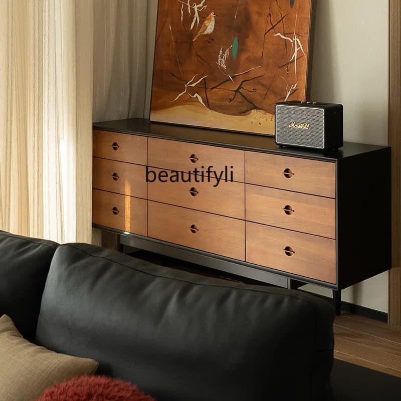Solid Wood Chest of Drawers Living Room Vintage Storage Boxwood Drawer Six-Drawer Nine-Drawer Cabinet