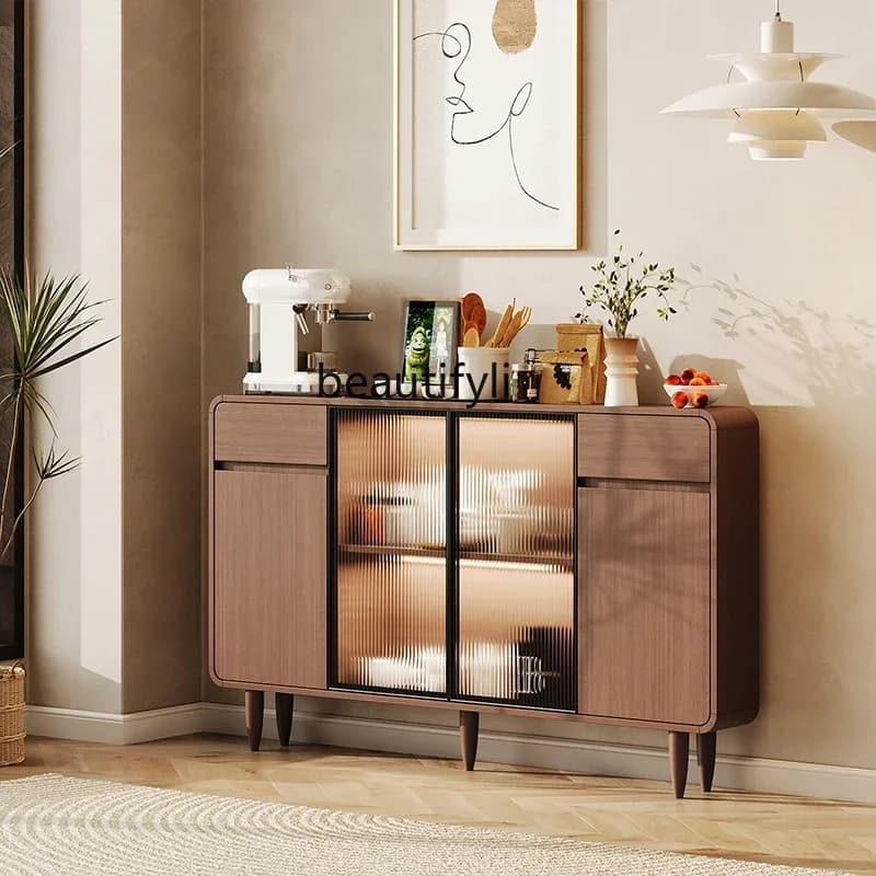 Q181  Solid Wood Sideboard Cabinet Integrated Wall Narrow Modern Simple Living Room Home Wine Cabinet Ultra-Thin Locker