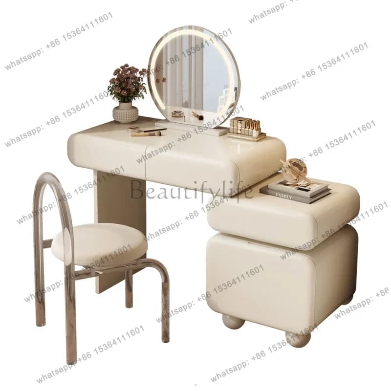 LJY Cream Style Dressing Table Storage Drawer Design Modern Vanity Table Space Saving Tocador De Maquillaje Bedroom Furniture