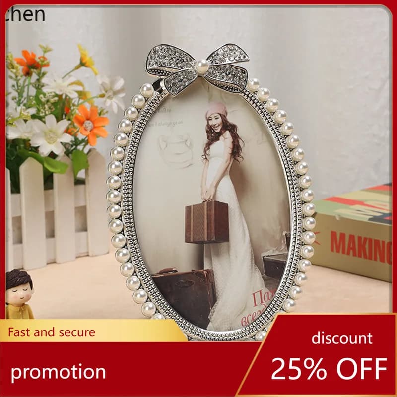 Hxl fashion metal inlaid pearl photo frame table home decoration photo frame