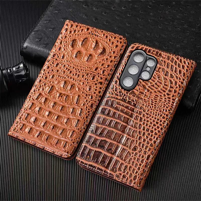 Crocodile Claw Genuine Leather Flip Case For Samsung Galaxy S20 S21 S22 S23 S24 S25 S26 FE Plus Ultra Edge Cover Card Cases