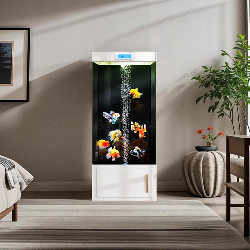 05-*Vertical fish tank living room small and medium household square ultra-white glass ecological lazy water box