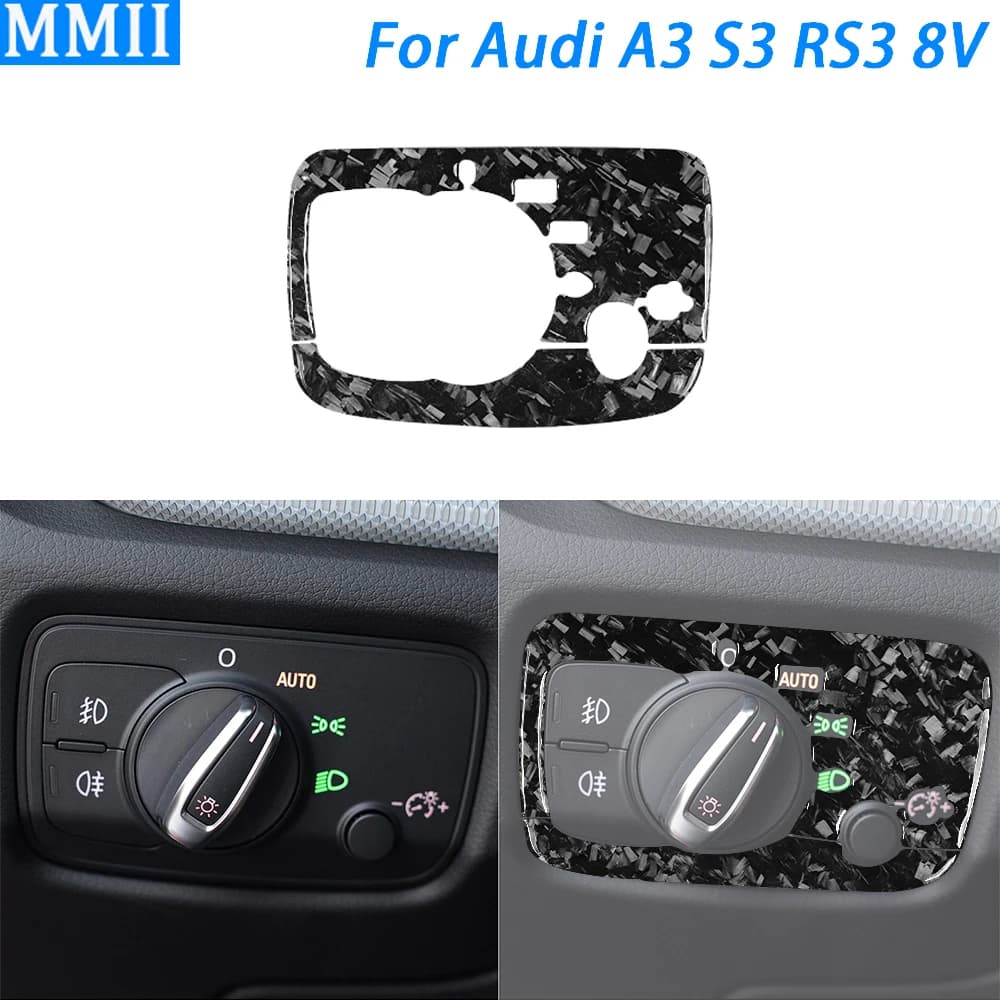 For Audi A3 S3 RS3 8V 2013-2019 Forged Carbon Fiber Headlight Switch Control Panel Cover Trim Car Interior Accessories Sticker
