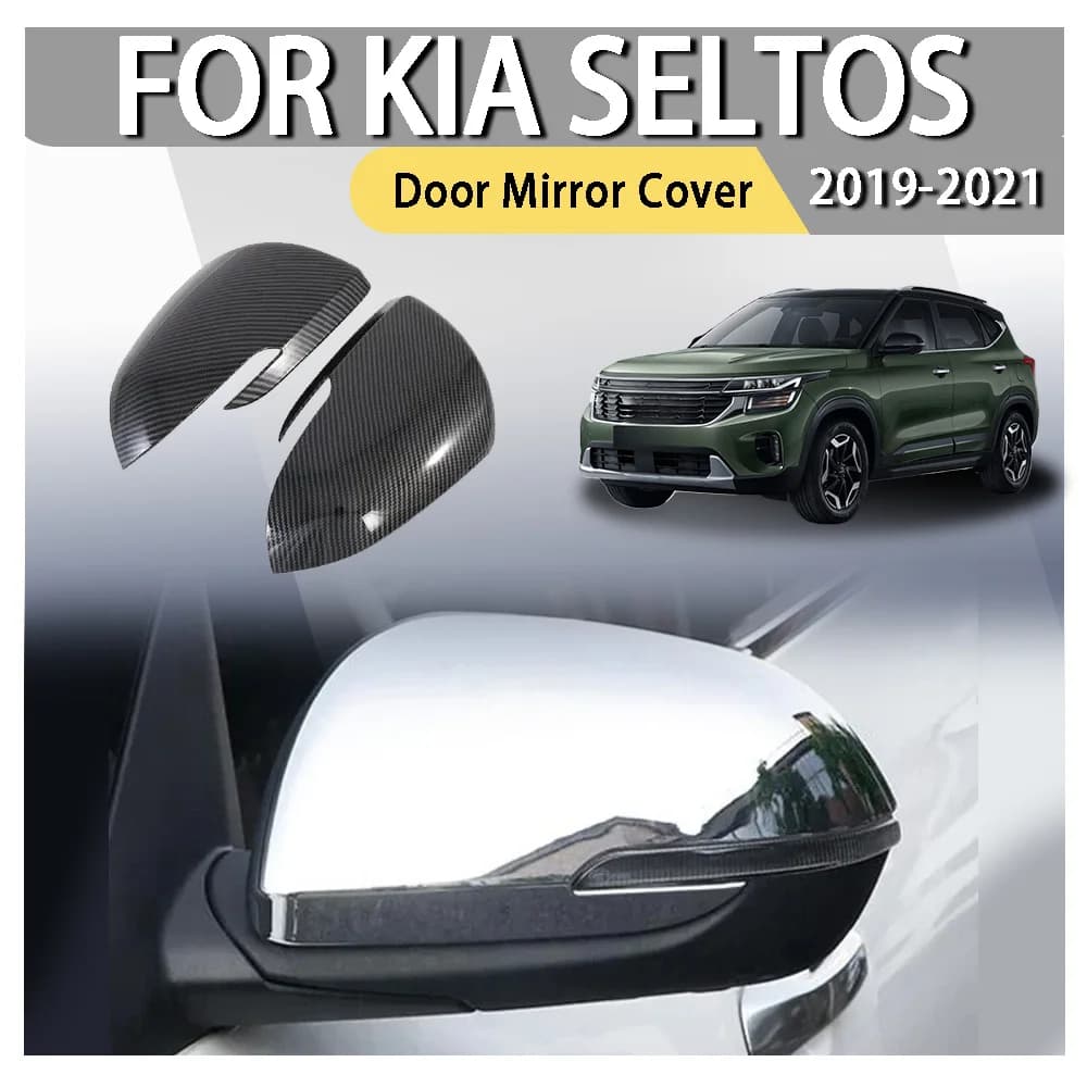 ABS Carbon Fiber Chrome Silver Look For Kia Seltos 2019 2020 2021 Car Body Door Side Mirror Cover Trim Rear View Cap Sticker