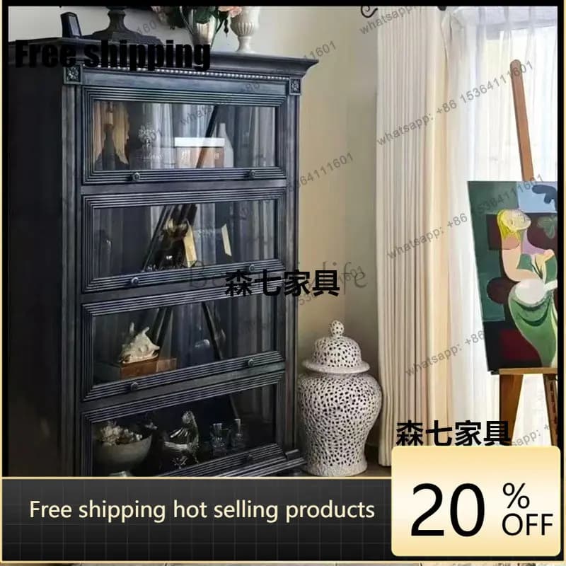 hot  retro French solid wood old bookcase simple floor-to-ceiling bedroom storage dining side cabinetFactory Direct