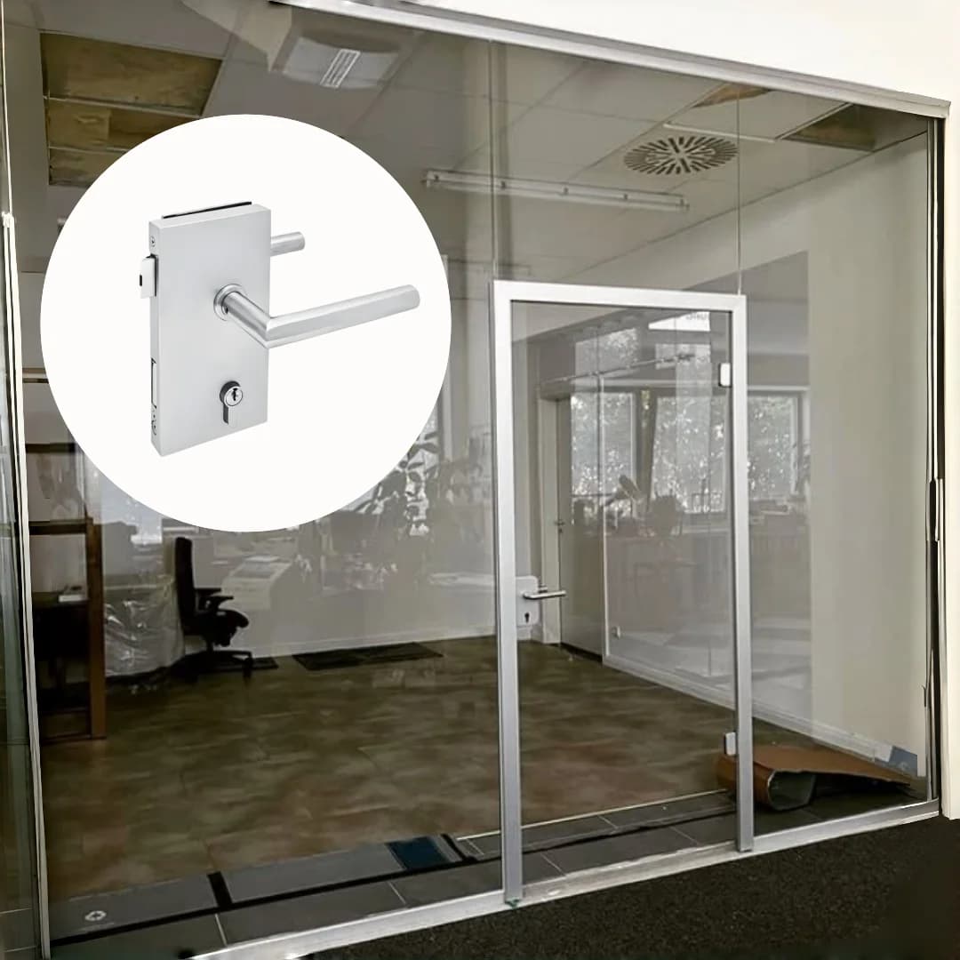 9CE Glass Hardwares Premium Aluminum Glass Door Lock for Sliding Door Office Partition Door Handle Lock with Key