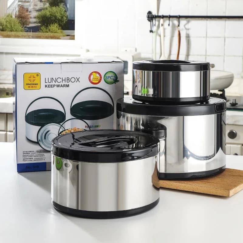 Color 3-piece stainless steel preservation pot 2-4-8 L handle insulation bucket double lunch box