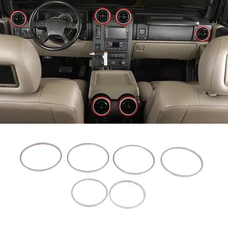 For 2003-2007 Hummer H2 aluminum alloy silver car styling air conditioning outlet decorative ring sticker car interior parts