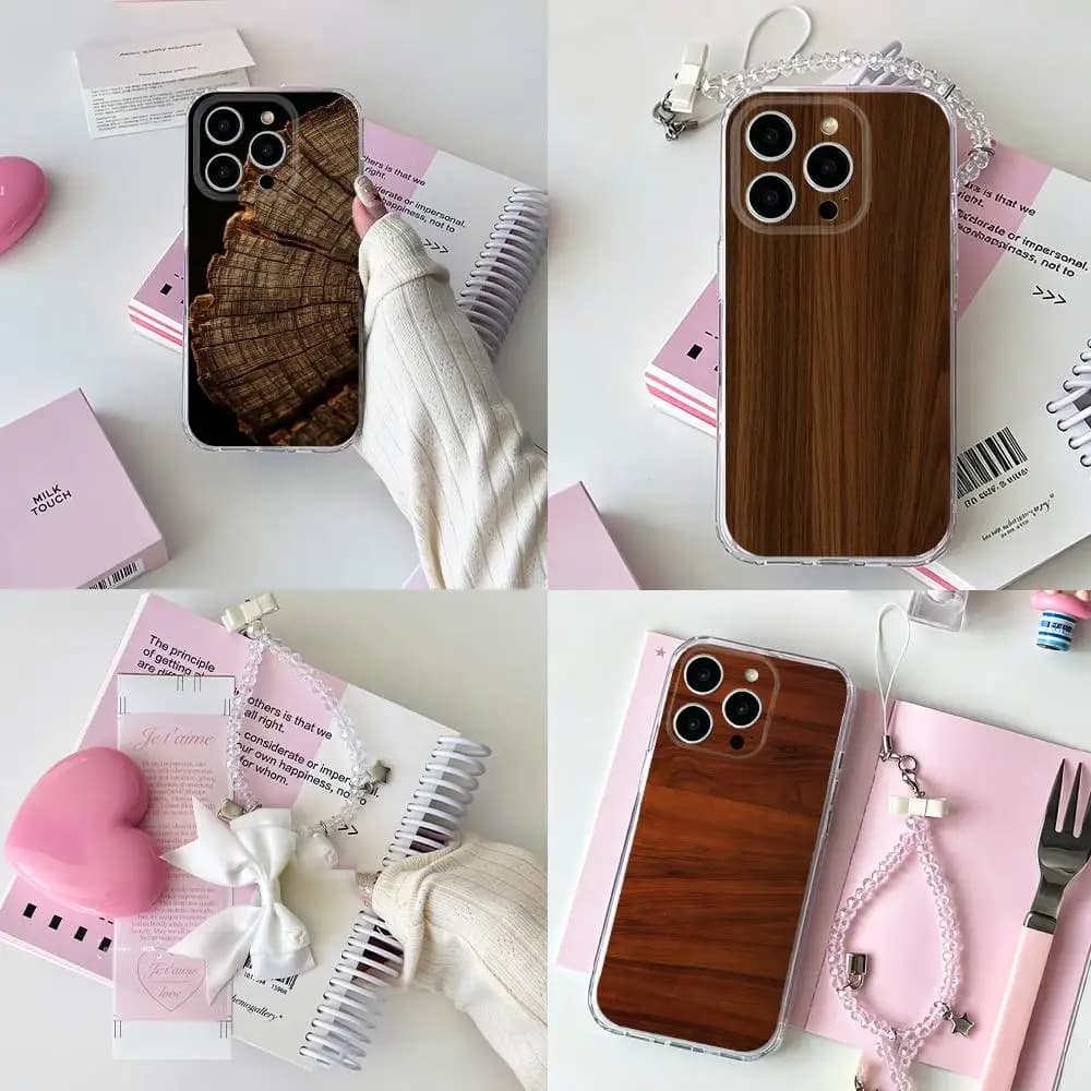 N-Natural W-Wood Transparent Protective Phone Case For Cell iPhone 11,12,13,14,15,16,17 Pro Max Plus Air Mini