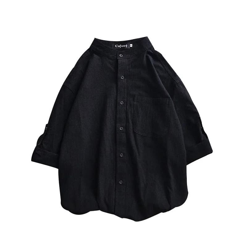 Summer New Men's Stand Up Collar Seven Quarter Sleeved Shirt, Cool and Casual Long Sleeved Jacket