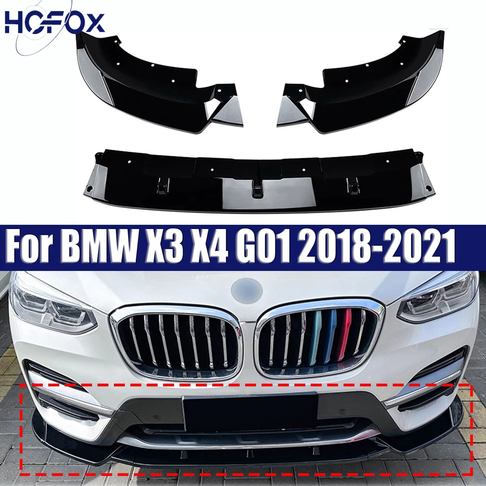 For BMW X3 X4 G01 2018-2021 Lower Splitter Diffuser Spoiler Kits Car Front Bumper Canard Lip