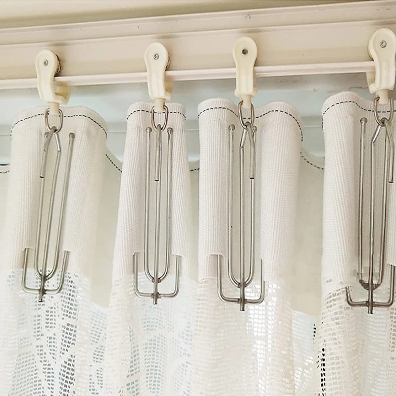 30/60Pcs Window Treatment 4 Prongs Pinch Pleat Drapes Curtain Hooks  Stainless Steel Metal Curtain Pleat Hooks