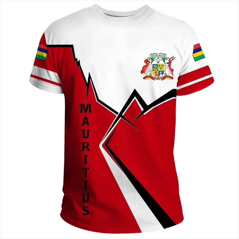 Mauritius Flag African Pattern T-shirt Men Fashion Streetwear 3D Print Ethnic Graphic Tee Summer Short Sleeve Mens Casual Tops