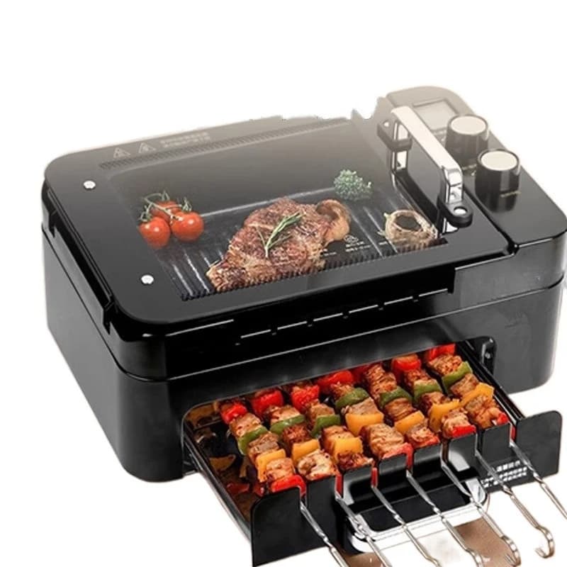 Skewer grill grill shabu hot pot integrated pot household double automatic rotating electric grill meat machine pot plate