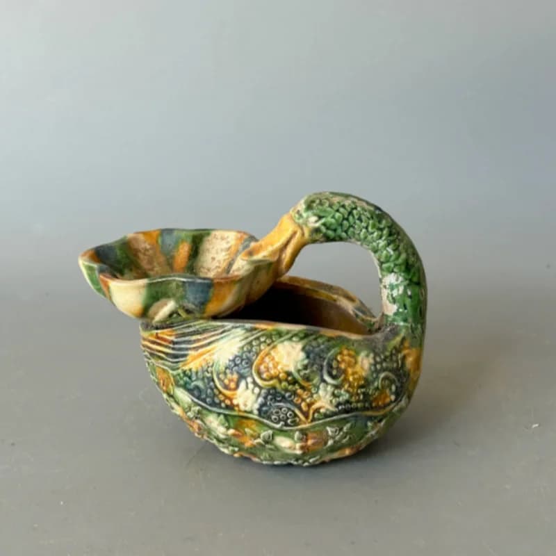 Tang Sancai Carving Duck Oil Lamp Antique Ceramic Folk Art Collection Home Desktop Decoration handicraft