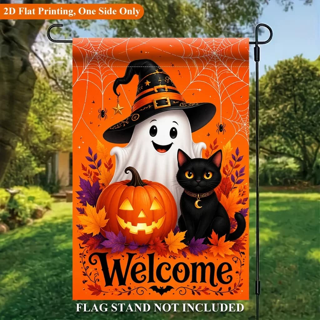 2/4 Pcs Halloween Pumpkin Black Cat Garden Flag Single Sided Outdoor Yard Courtyard Home Holiday Decor