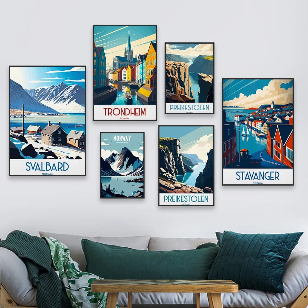Svalbard Norway Wall Poster Vintage Travel Poster Trondheim Colorful Print Preikestolen  Canvas Painting Home Reading Room Decor