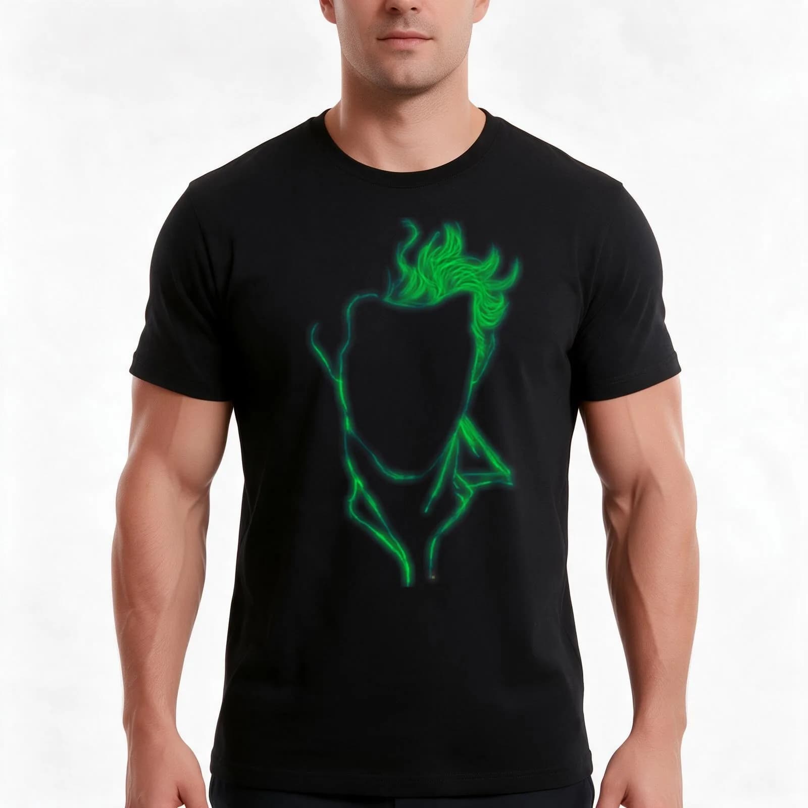 Tom Waits in Green Neon, Minimalism Digital Painting, No Background, Single and Repeating Pattern T-Shirt, Vintage Graphic Print
