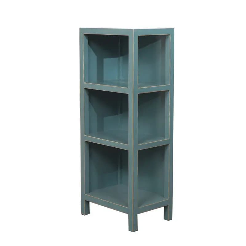 Solid wood small bookshelf living room blue edge few corners retro flower rack retro furniture