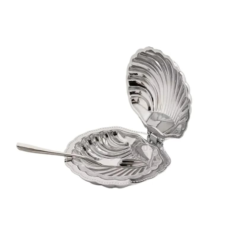 Retro Silver Scallop Butter Plate Deluxe Metal Shell Oval Dish for Table Decoration Elegant Gift Serving Tray Home Decor