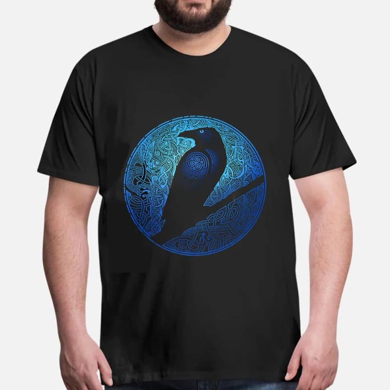 0415 Odin's Raven Guardian Huginn and Muninn Gift T-Shirt Viking Runes Norse Myths Graphic clothes 100% cotton All size tops