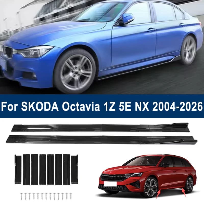 For SKODA Octavia 1Z 5E NX 2004-2026 Car Side Skirt Splitters Extended Side Spoiler Sport Body Kit Bumper Lip Modified Part 8Pcs