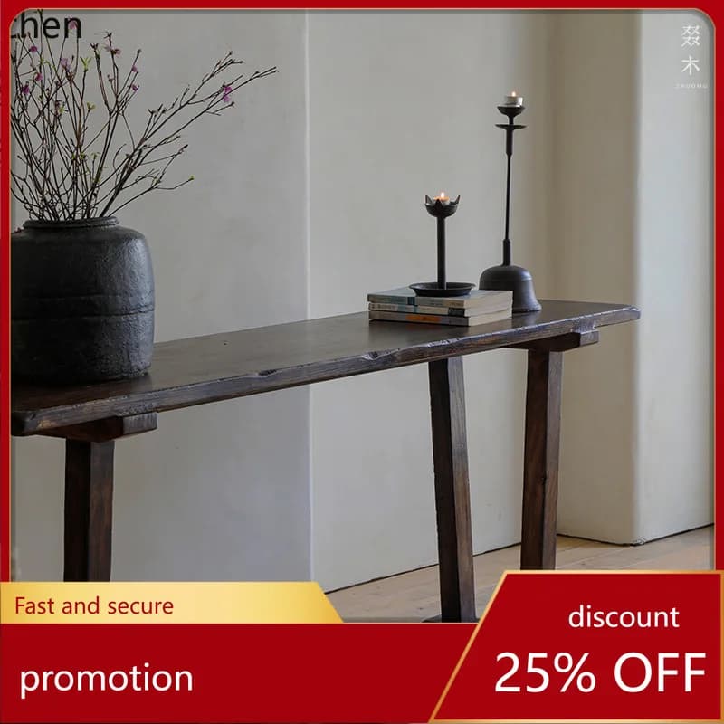 CZ Zen Entryway Table Solid Wood Strip Case Wabi-Sabi Style Vintage Long Strip Buddha Altar Table