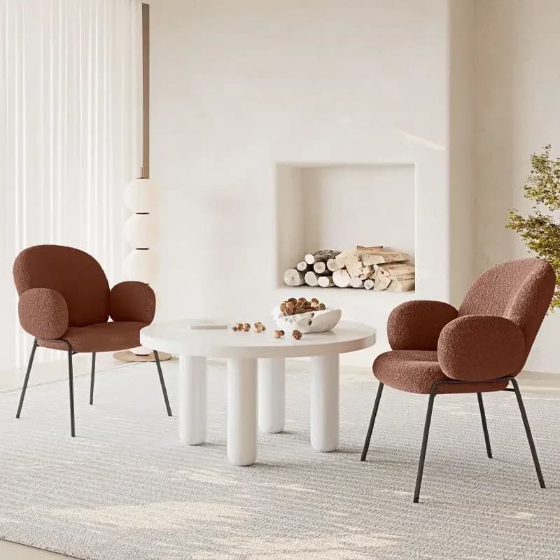 Nordic lamb fleece light luxury dining chair minimalist designer modern makeup armchair French milk tea shop dining armchair