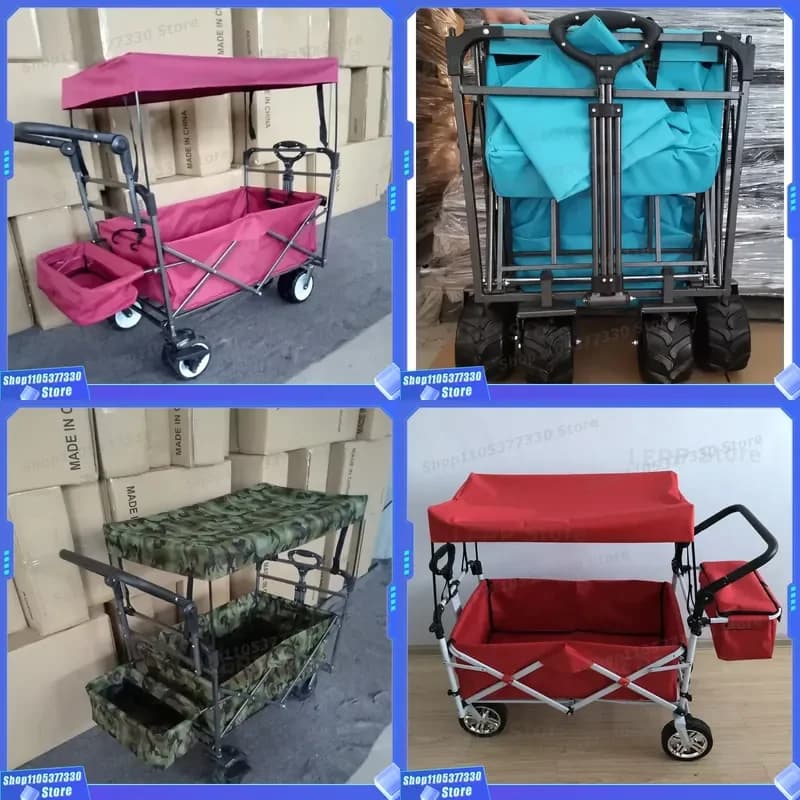 Foldable Beach Wagon Portable Outdoor Camping Trolley Lightweight Utility Cart Portable Camping Trolley Foldable Outdoor