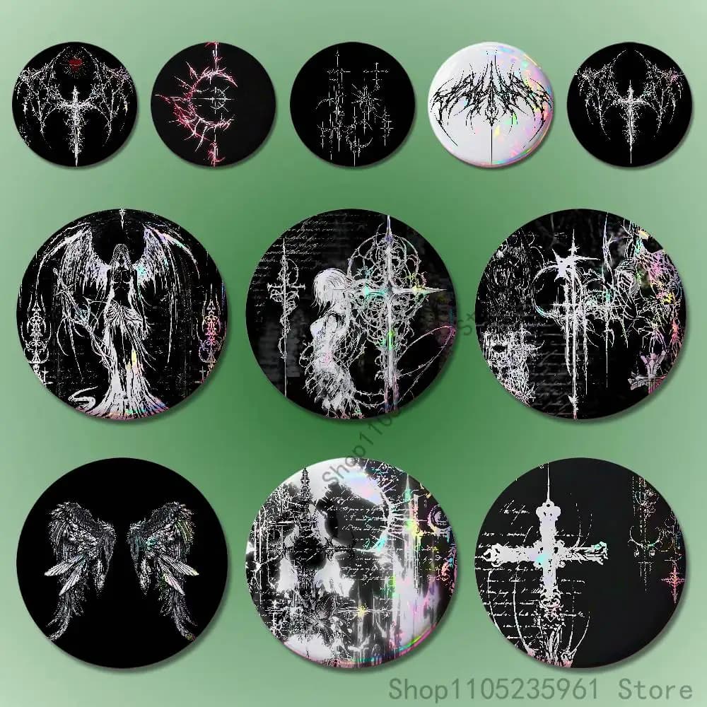 Gothic Cyber Sigil Cross Eyes Custom Badges 75mm 44mm 25mm Brooch Backpack Hat Pins Accessories Toys Valentine gift