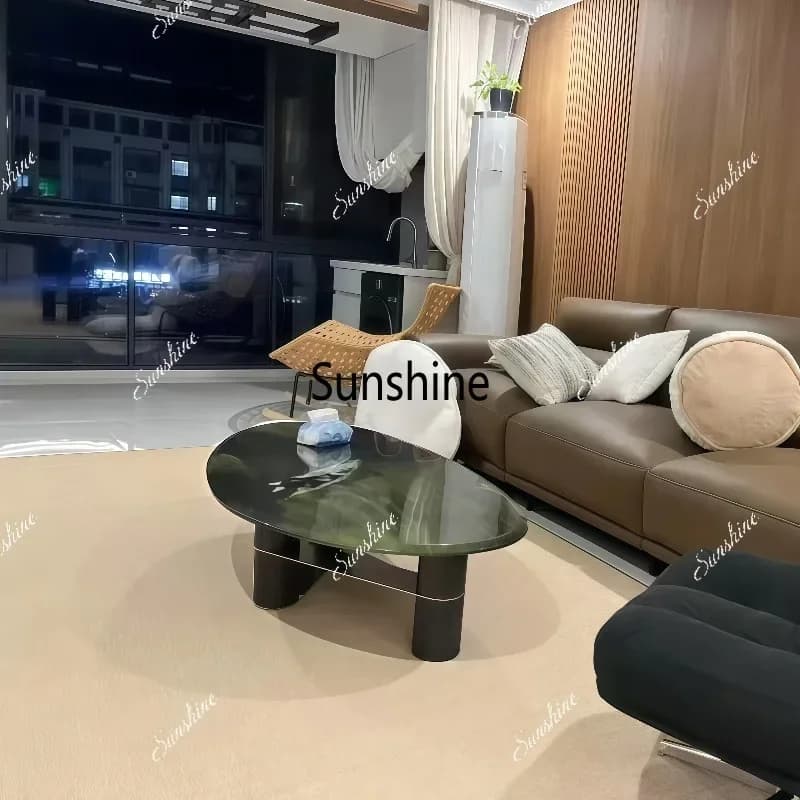 Minimalist special-shaped marble coffee table living room high-end oval coffee tableTJ